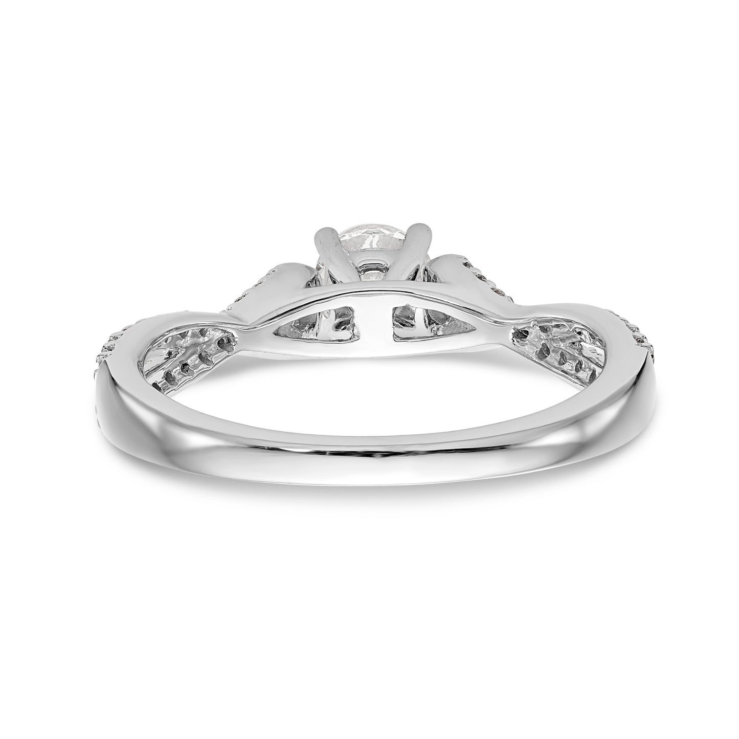 14kw Peg Set Simulated Diamond Criss Cross Engagement Ring