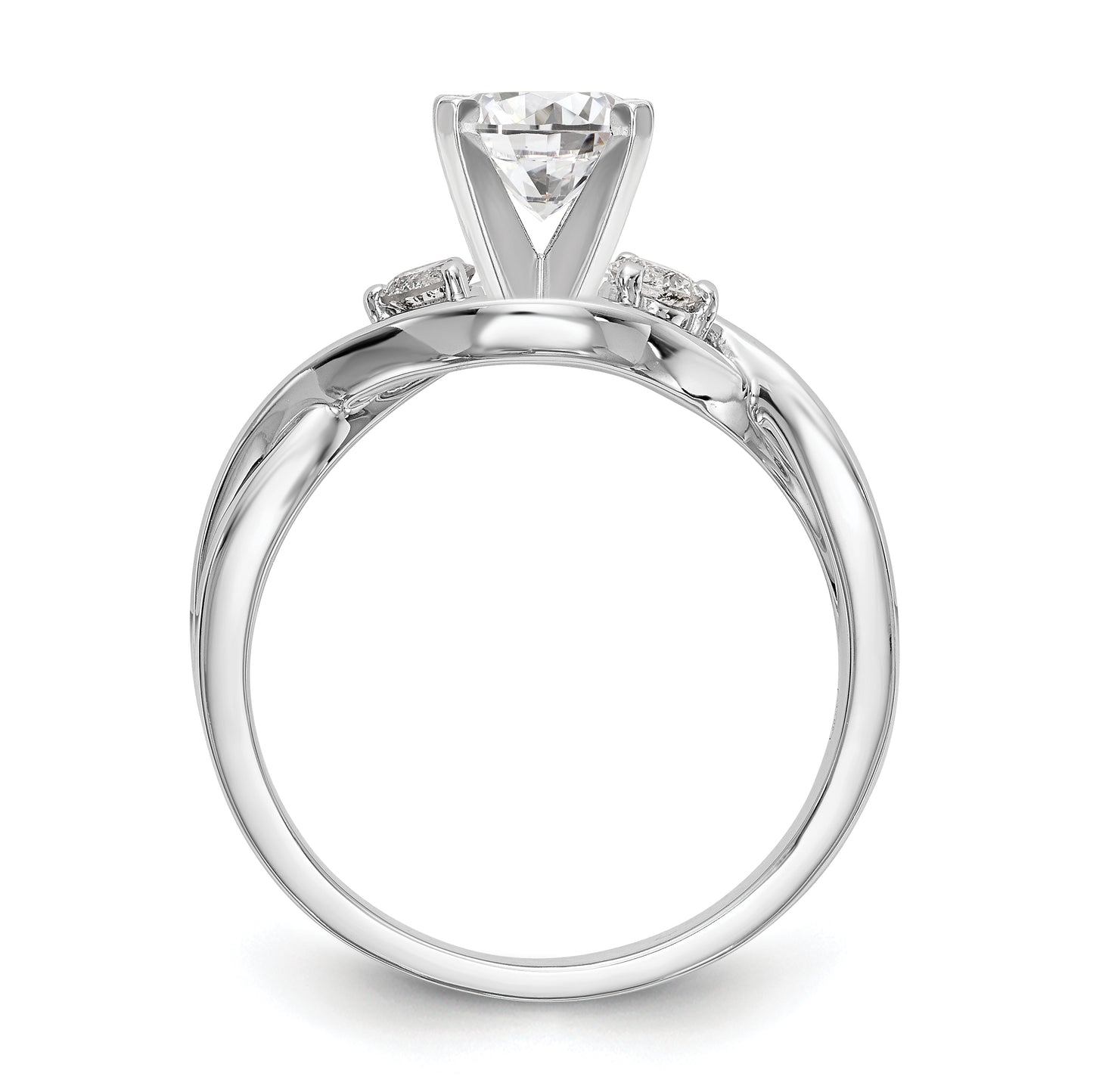 14k White Gold Peg Set Simulated Diamond Criss Cross Engagement Ring