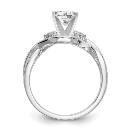14k White Gold Peg Set Simulated Diamond Criss Cross Engagement Ring