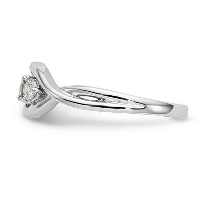 14k White Gold Peg Set Simulated Diamond Criss Cross Engagement Ring