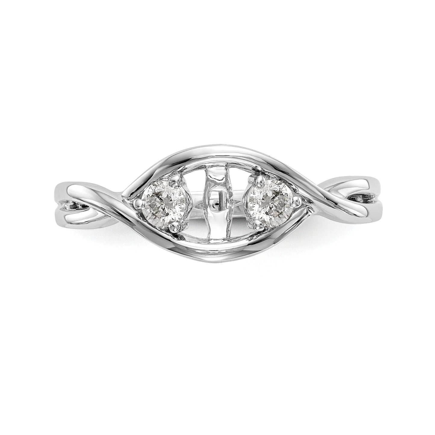 14k White Gold Peg Set Simulated Diamond Criss Cross Engagement Ring