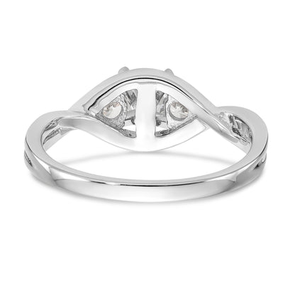 14k White Gold Peg Set Simulated Diamond Criss Cross Engagement Ring