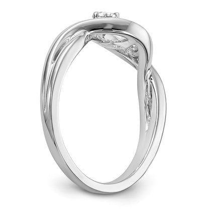 14k White Gold Peg Set Simulated Diamond Criss Cross Engagement Ring