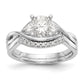 14k White Gold Peg Set Simulated Diamond Criss Cross Engagement Ring