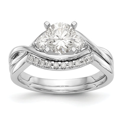 14k White Gold Peg Set Simulated Diamond Criss Cross Engagement Ring