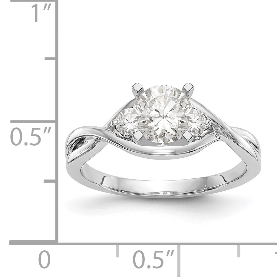 14k White Gold Peg Set Simulated Diamond Criss Cross Engagement Ring