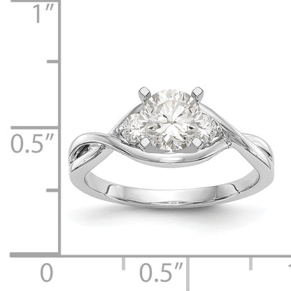 14k White Gold Peg Set Simulated Diamond Criss Cross Engagement Ring
