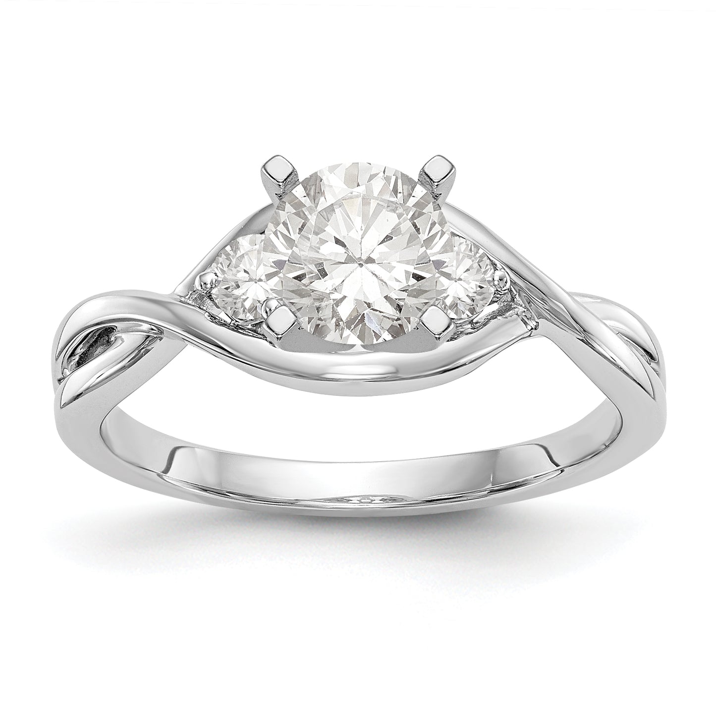 14k White Gold Peg Set Simulated Diamond Criss Cross Engagement Ring