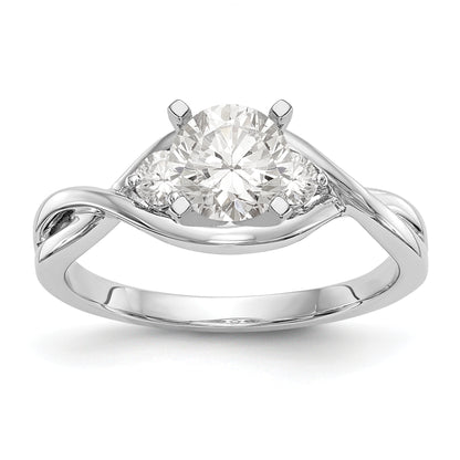 14k White Gold Peg Set Simulated Diamond Criss Cross Engagement Ring