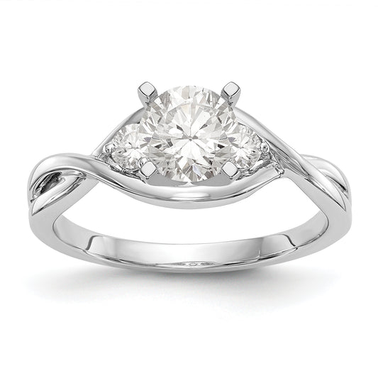 14k White Gold Peg Set Simulated Diamond Criss Cross Engagement Ring