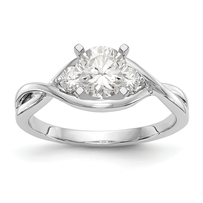 14k White Gold Peg Set Simulated Diamond Criss Cross Engagement Ring