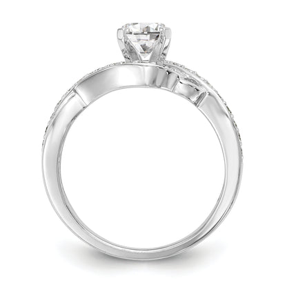 14k White Gold Peg Set Simulated Diamond Criss Cross Engagement Ring