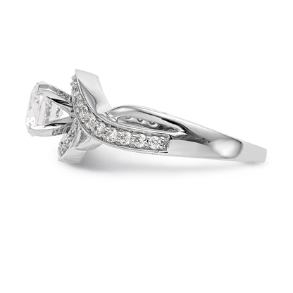 14k White Gold Peg Set Simulated Diamond Criss Cross Engagement Ring