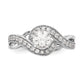 14k White Gold Peg Set Simulated Diamond Criss Cross Engagement Ring