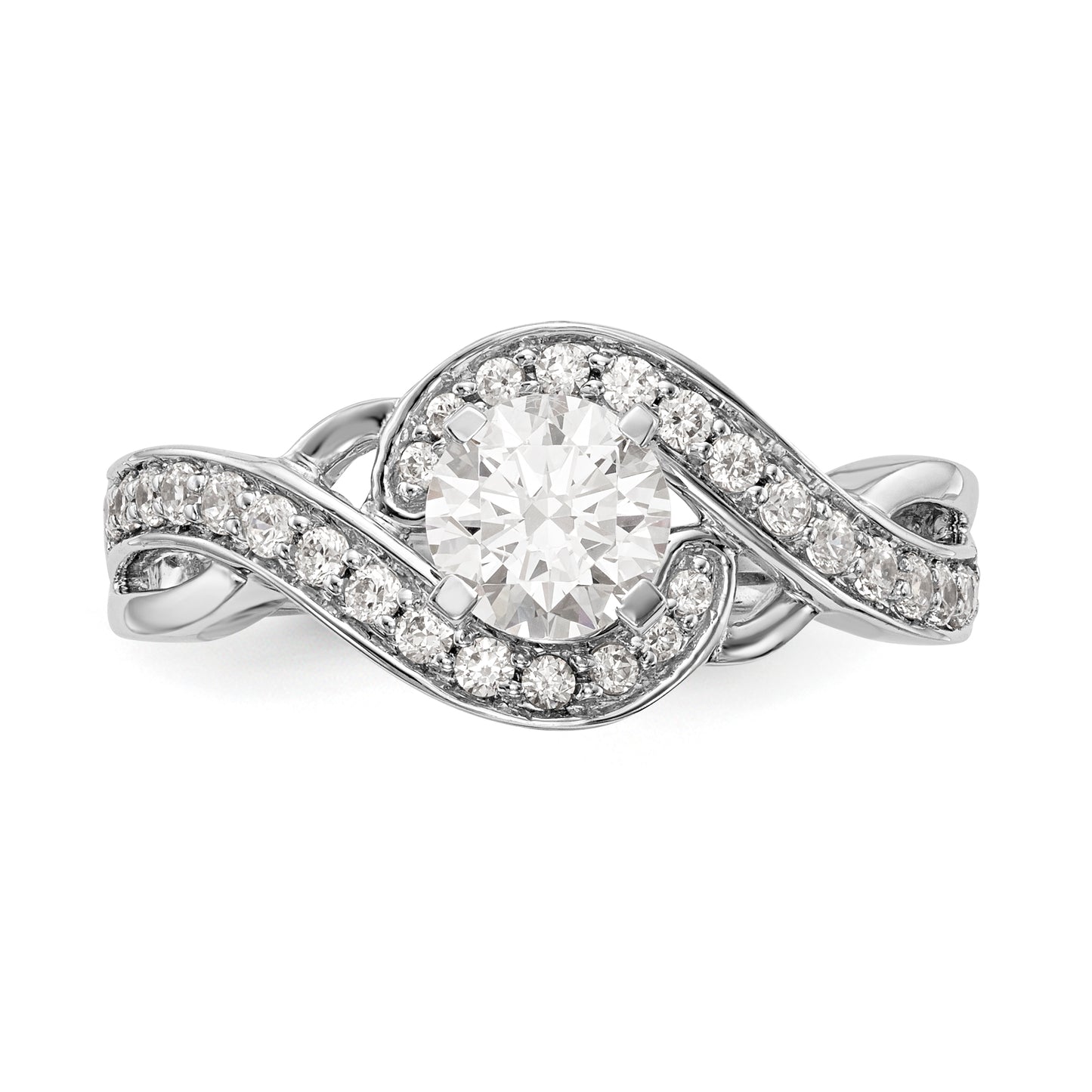 14k White Gold Peg Set Simulated Diamond Criss Cross Engagement Ring