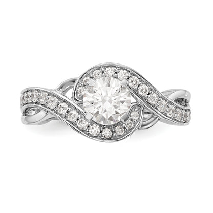 14k White Gold Peg Set Simulated Diamond Criss Cross Engagement Ring