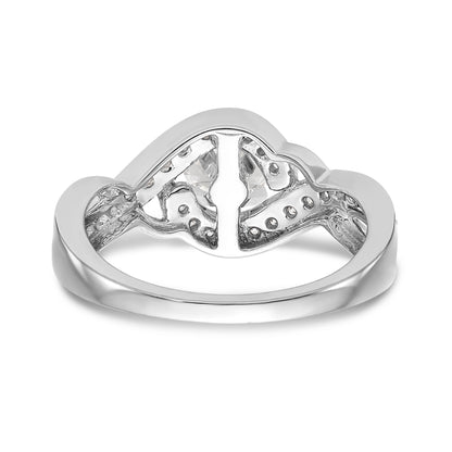 14k White Gold Peg Set Simulated Diamond Criss Cross Engagement Ring