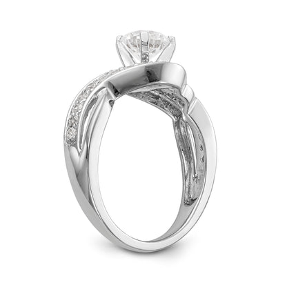 14k White Gold Peg Set Simulated Diamond Criss Cross Engagement Ring