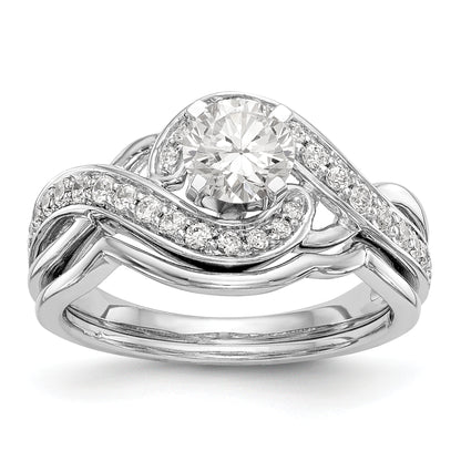 14k White Gold Peg Set Simulated Diamond Criss Cross Engagement Ring