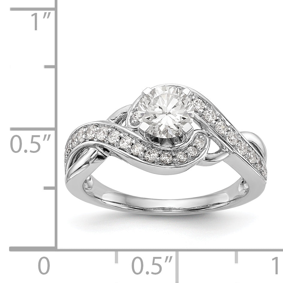 14k White Gold Peg Set Simulated Diamond Criss Cross Engagement Ring