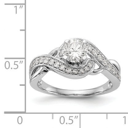 14k White Gold Peg Set Simulated Diamond Criss Cross Engagement Ring