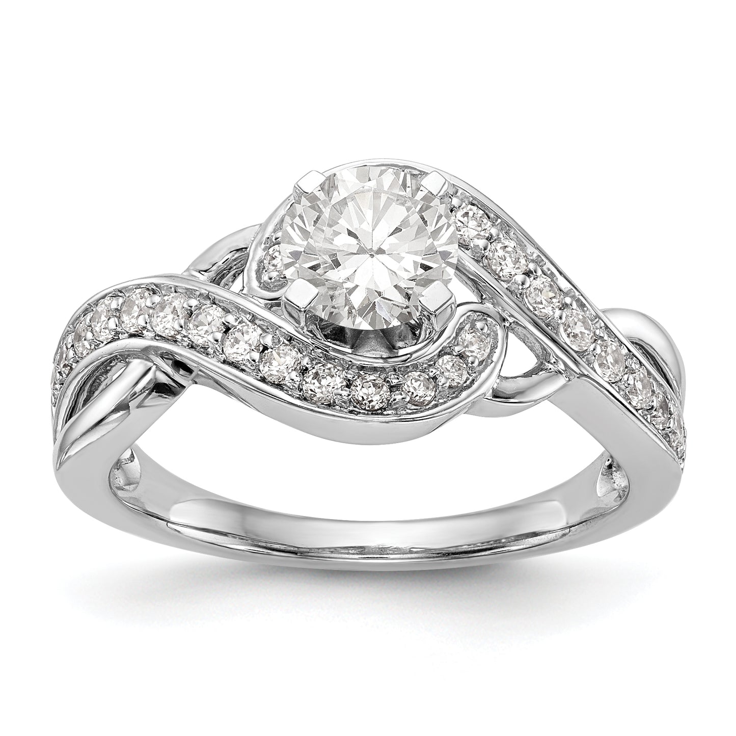 14k White Gold Peg Set Simulated Diamond Criss Cross Engagement Ring