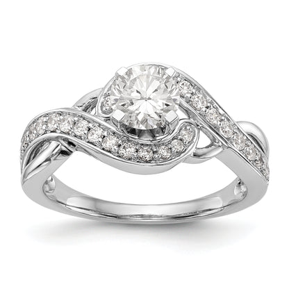 14k White Gold Peg Set Simulated Diamond Criss Cross Engagement Ring
