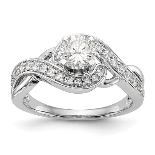 14k White Gold Peg Set Simulated Diamond Criss Cross Engagement Ring