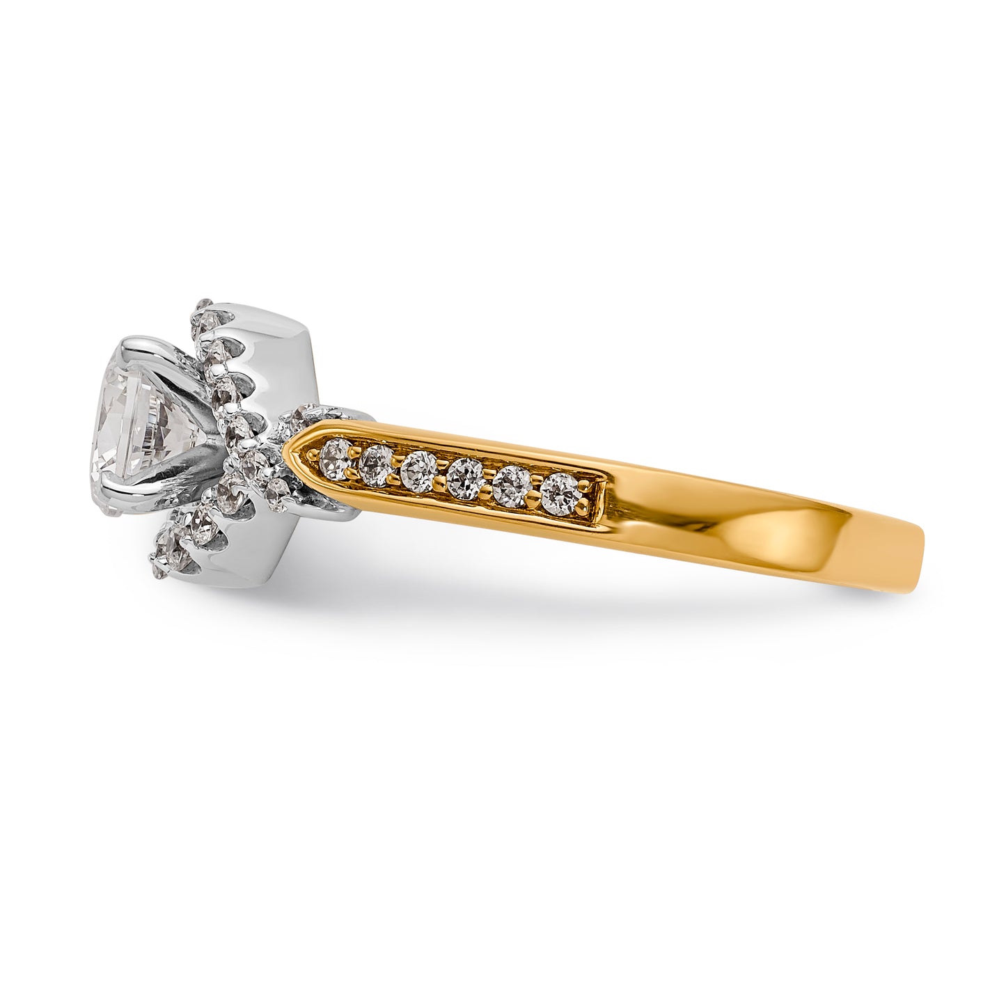 14k TT Peg Set Simulated Diamond Criss Cross Engagement Ring