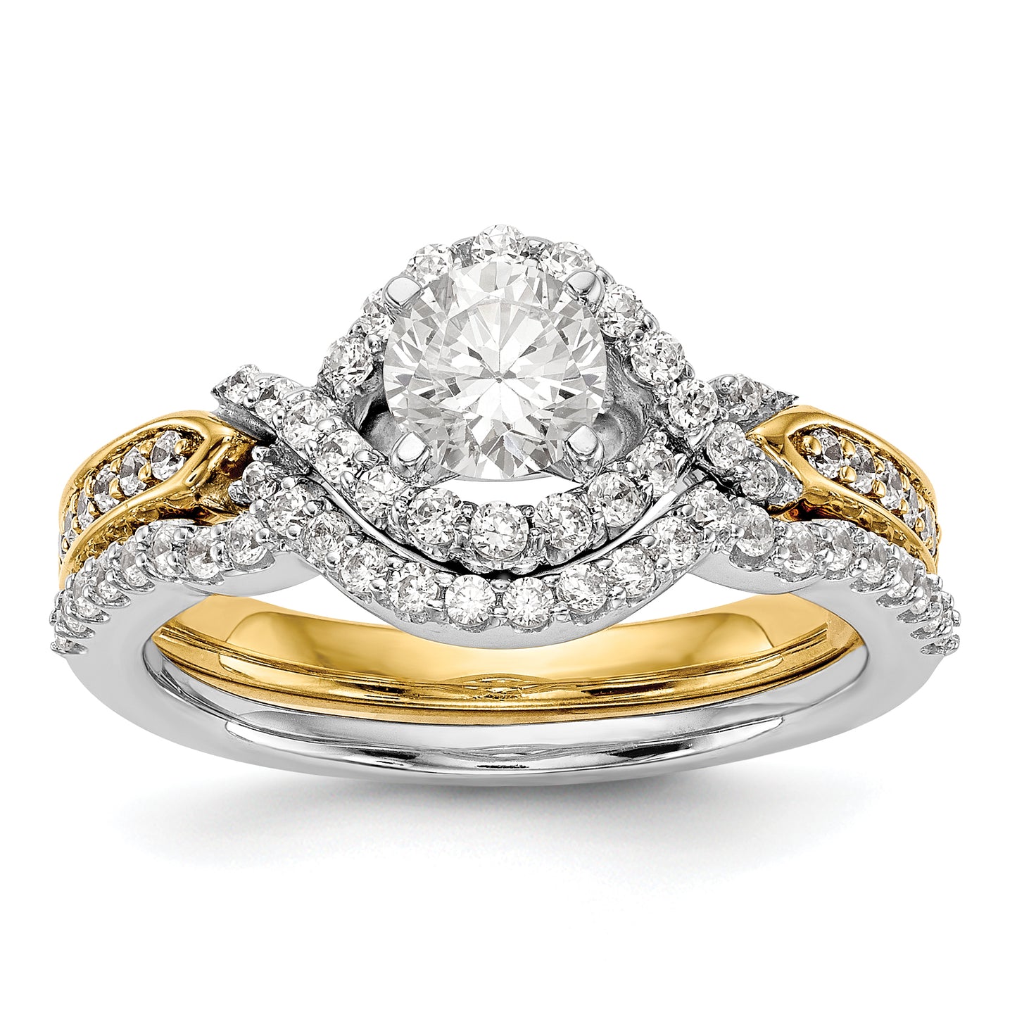 14k TT Peg Set Simulated Diamond Criss Cross Engagement Ring
