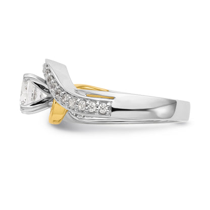 14k TT Peg Set Simulated Diamond Criss Cross Engagement Ring