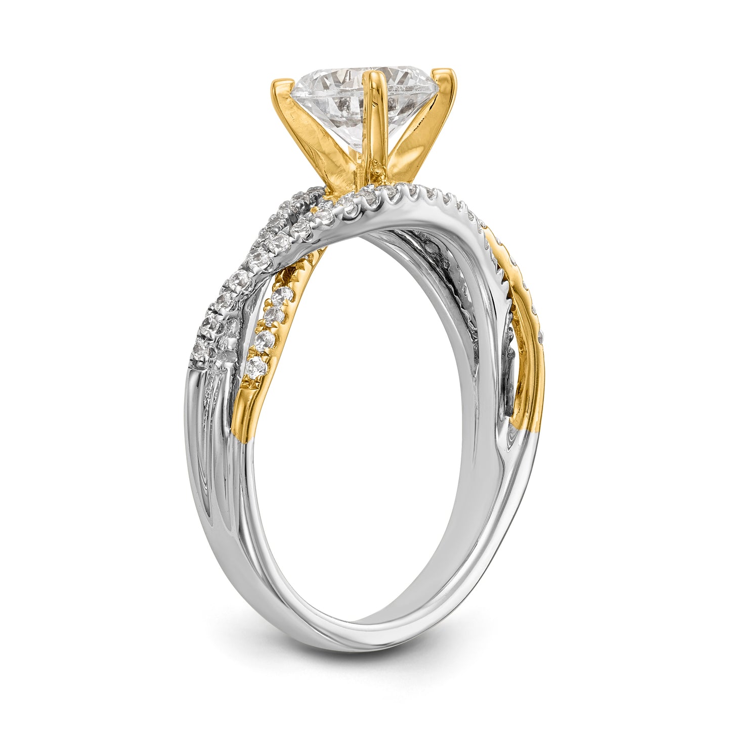 14k TT Peg Set Simulated Diamond Criss Cross Engagement Ring