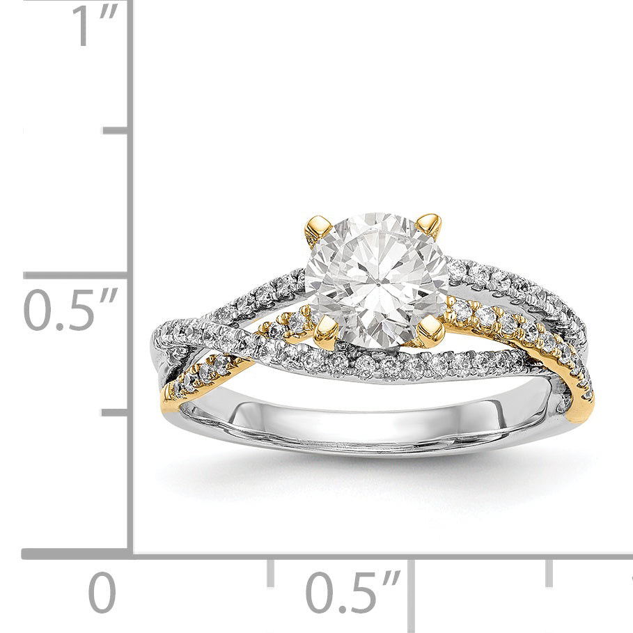 14k TT Peg Set Simulated Diamond Criss Cross Engagement Ring