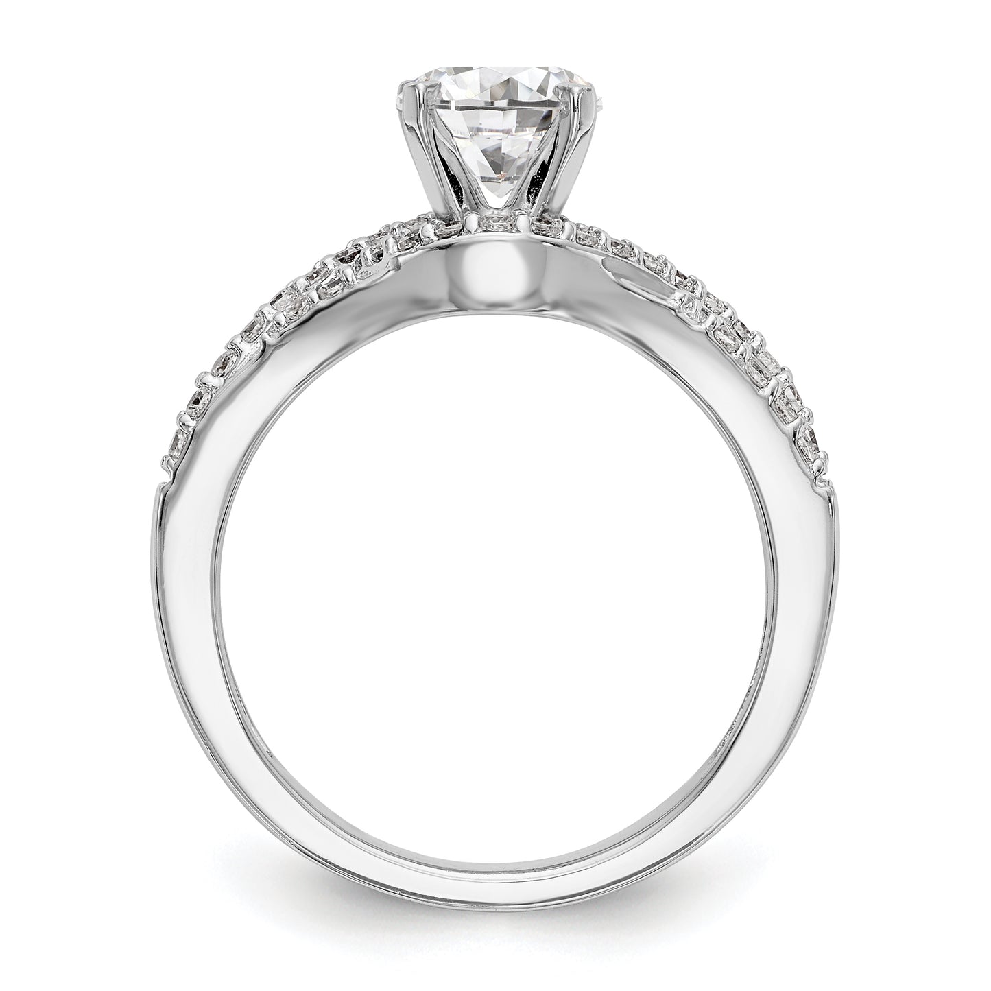 14k White Gold Peg Set Simulated Diamond Criss Cross Engagement Ring