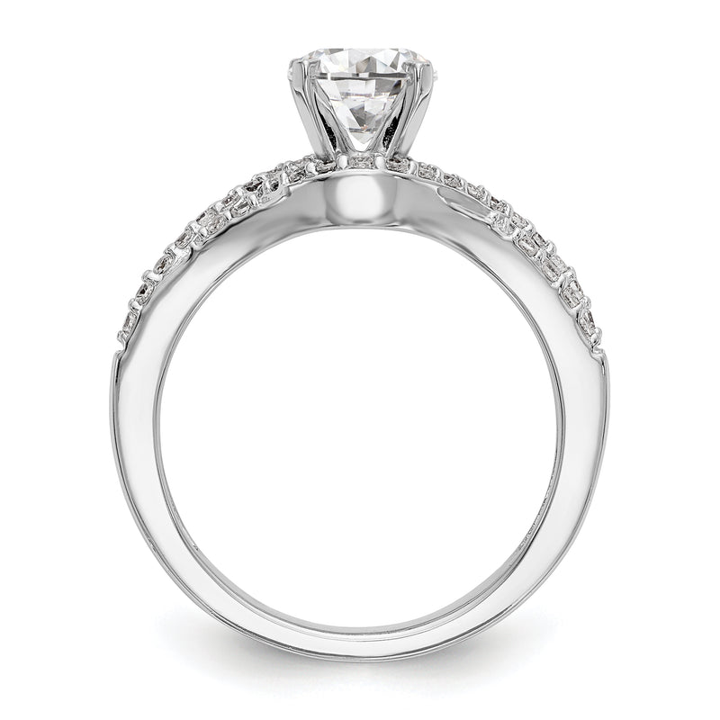 14k White Gold Peg Set Simulated Diamond Criss Cross Engagement Ring