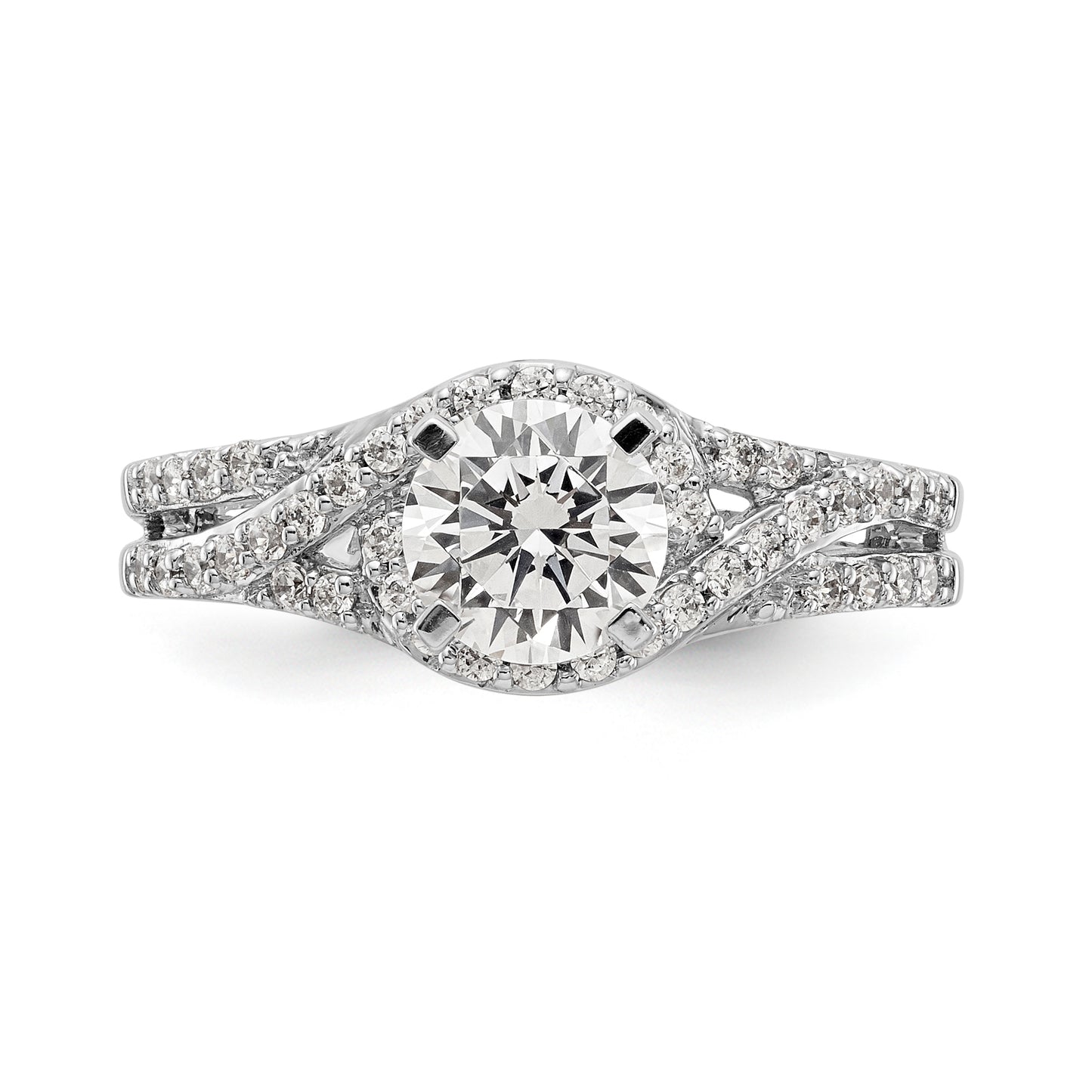 14k White Gold Peg Set Simulated Diamond Criss Cross Engagement Ring