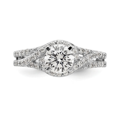 14k White Gold Peg Set Simulated Diamond Criss Cross Engagement Ring
