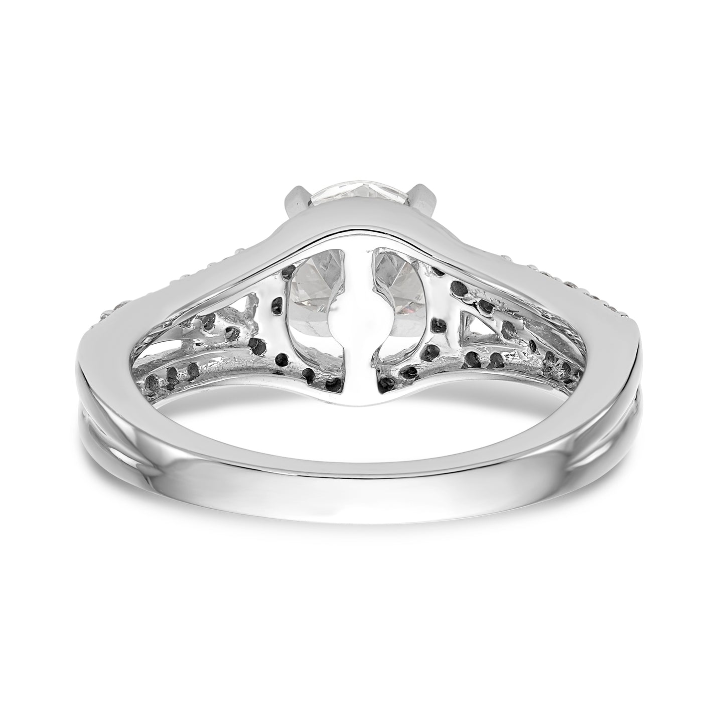 14k White Gold Peg Set Simulated Diamond Criss Cross Engagement Ring