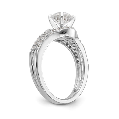 14k White Gold Peg Set Simulated Diamond Criss Cross Engagement Ring