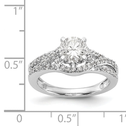 14k White Gold Peg Set Simulated Diamond Criss Cross Engagement Ring