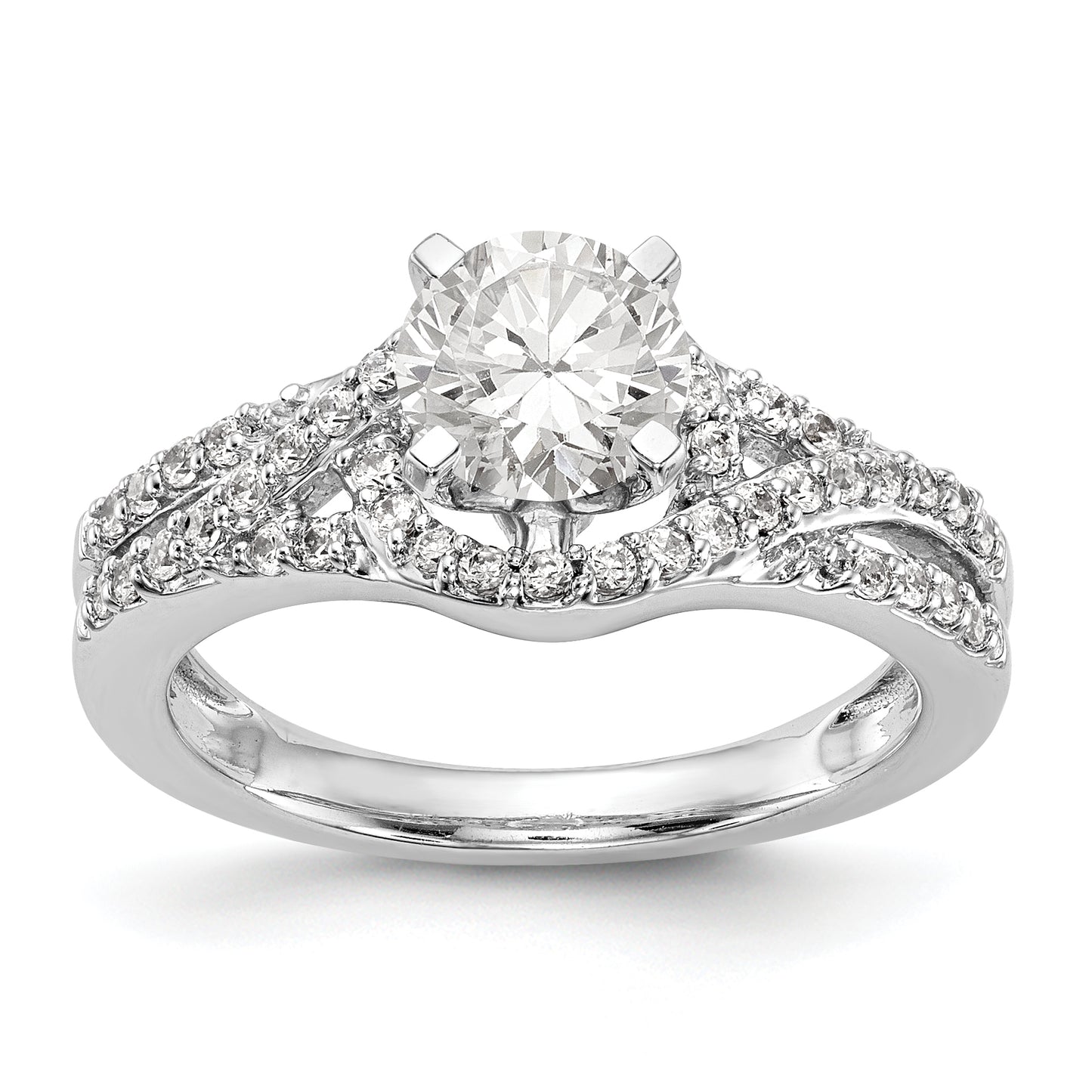 14k White Gold Peg Set Simulated Diamond Criss Cross Engagement Ring