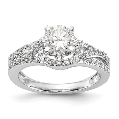 14k White Gold Peg Set Simulated Diamond Criss Cross Engagement Ring
