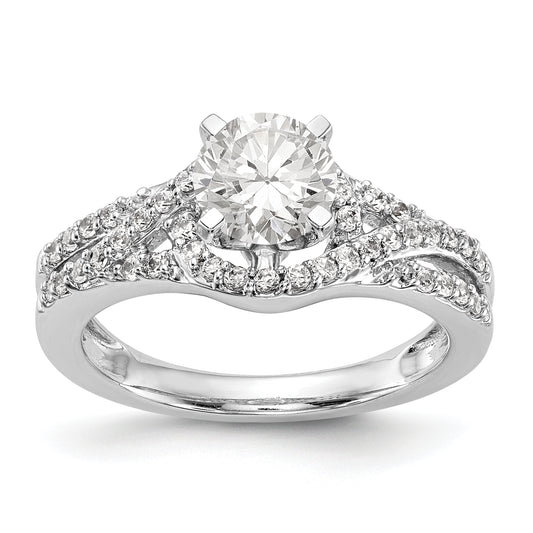 14k White Gold Peg Set Simulated Diamond Criss Cross Engagement Ring