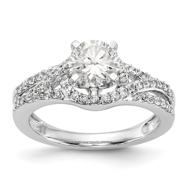 14k White Gold Peg Set Simulated Diamond Criss Cross Engagement Ring
