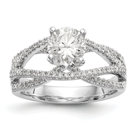 14k White Gold Peg Set Simulated Diamond Criss Cross Engagement Ring