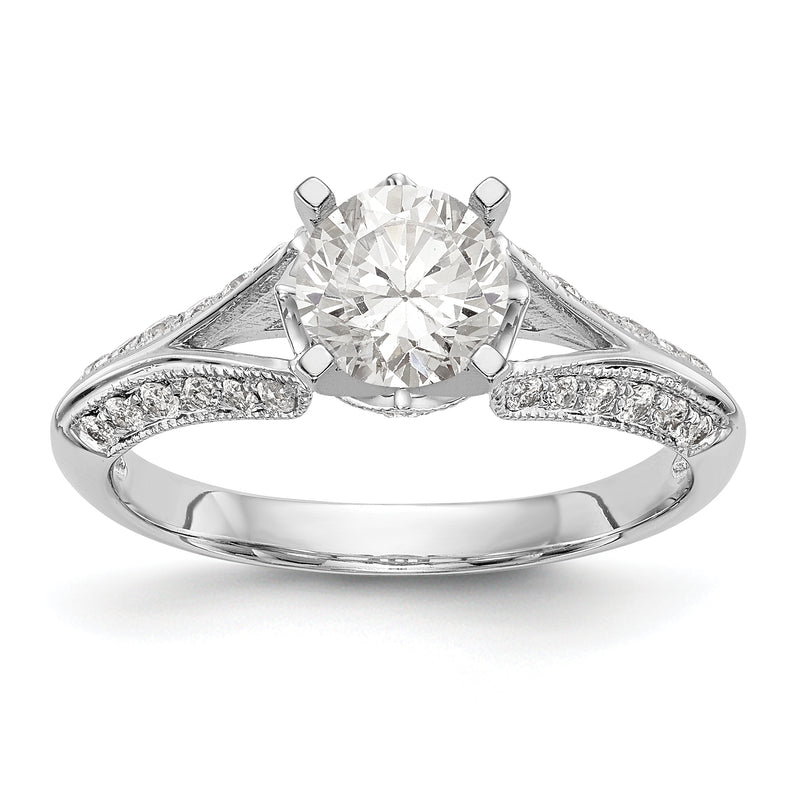 14kw Peg Set Simulated Diamond Criss Cross Engagement Ring