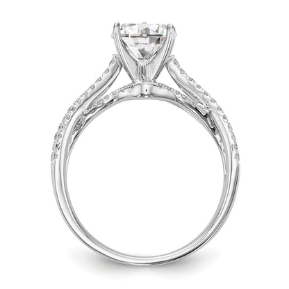 14k White Gold Peg Set Simulated Diamond Criss Cross Engagement Ring