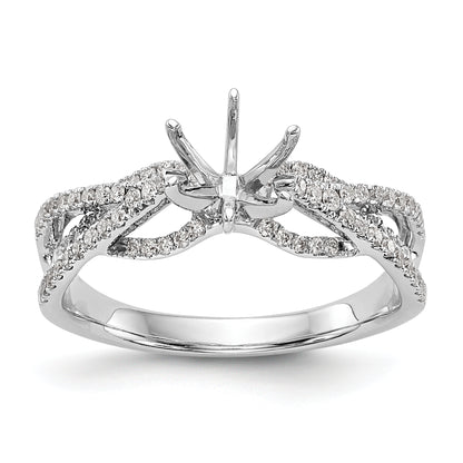 14k White Gold Peg Set Simulated Diamond Criss Cross Engagement Ring