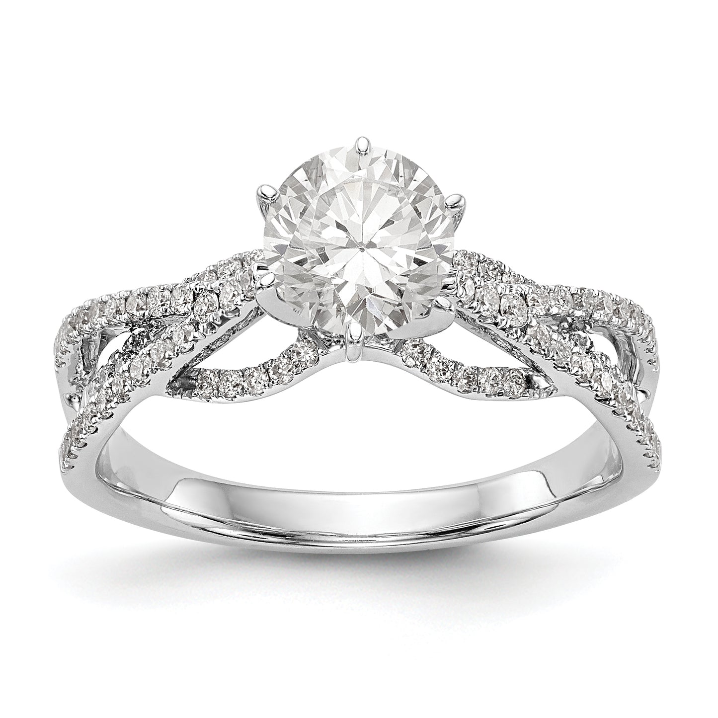 14k White Gold Peg Set Simulated Diamond Criss Cross Engagement Ring