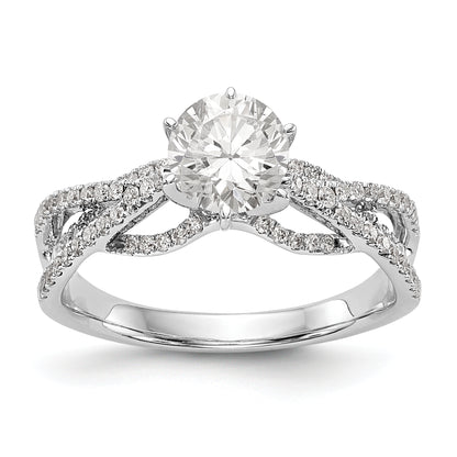 14k White Gold Peg Set Simulated Diamond Criss Cross Engagement Ring